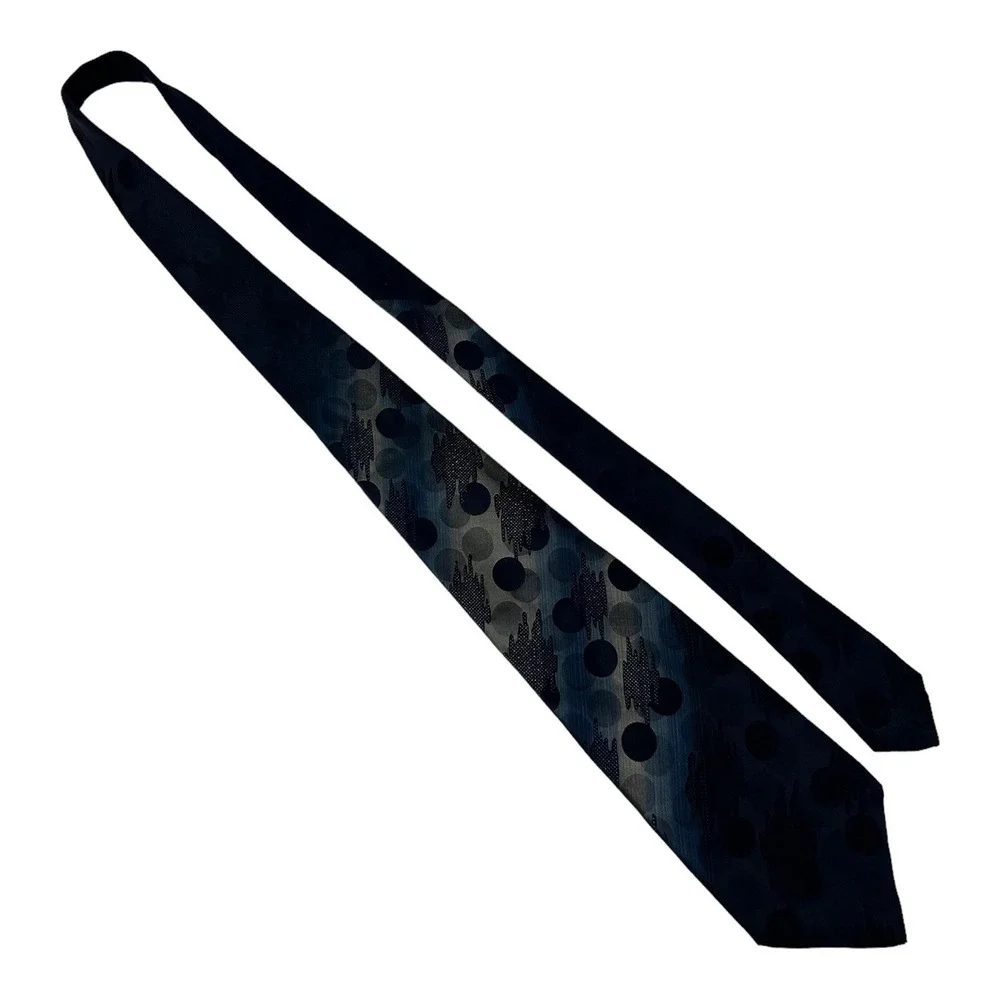 LANVIN Blue w/ Circle Abstract Print Pure‎ Silk Neck Tie Mens Size 4
